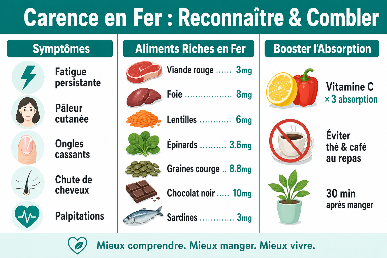 Carences en fer : reconnaître et combler par l&rsquo;alimentation