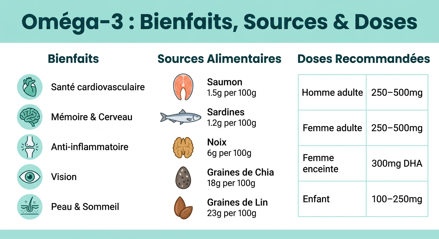 Oméga-3 : bienfaits, sources et doses recommandées