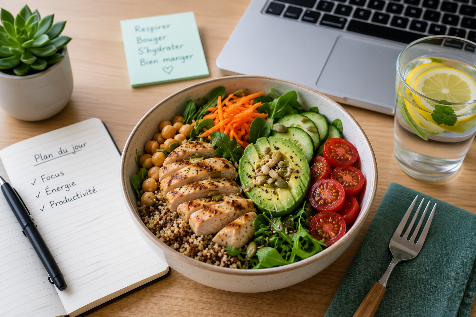 Salade nourrissante Salade riche en protéines, légumes et féculents complets