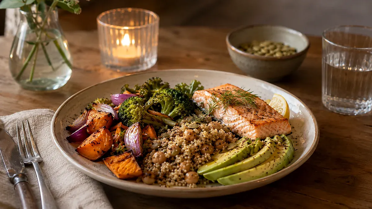 Cuisson de légumes et aliments dorés avec épices et herbes